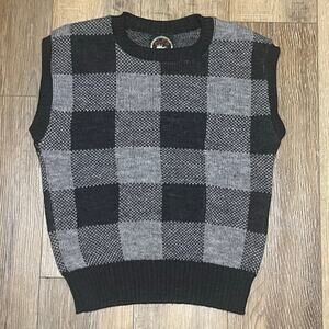 Vtg ALPS Rugged 100% Wool Buffalo Check Pullover Sweater Vest Sz M 90s Outdoors